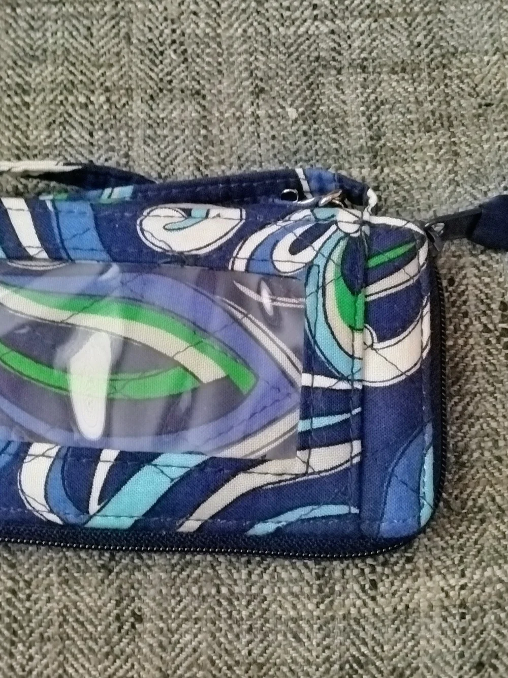 Vera Bradley Quilted Wristlet Wallet in Blue, Green & White Swirl Print